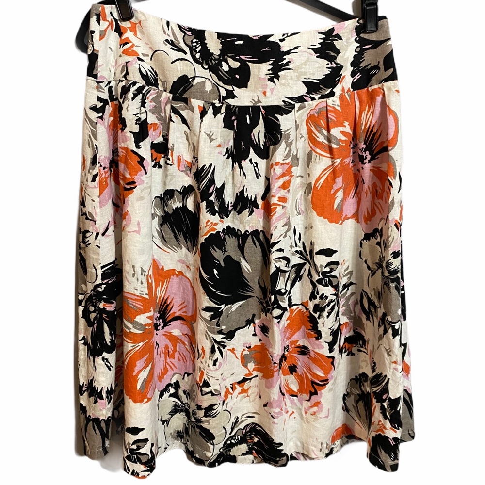 Yarns & Stitches Floral Linen A-Line Skirt